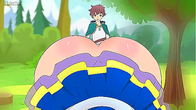 Aqua Teases Kazuma With Short Skirt Seduction - Divine Temptation Hentai Parody