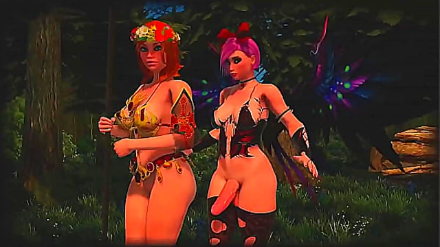 Shemale Fairy Dominates Busty Amazon in Steamy Forest Encounter – 3D Hentai Fantasy