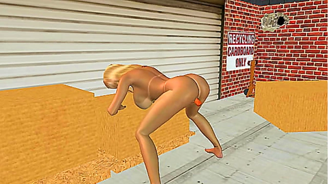 Voluptuous Animated Beauty Pleasures Herself with Giant Carrot Toy