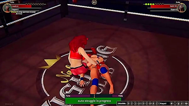 Furia Battles Ruby Bare-Chested in Naked Fighter 3D Arena Showdown