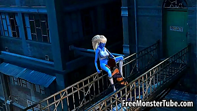 Blue Lesbian Babe Enjoys Outdoor Pleasure in Animated Fantasy