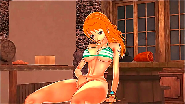 Nami Fingers Her Pussy Seductively in a Bar - One Piece Hentai
