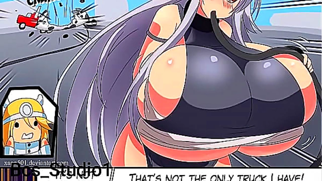 Shino Faces Off Against Massive Cow Girl Scientist in Busty Transformation Battle