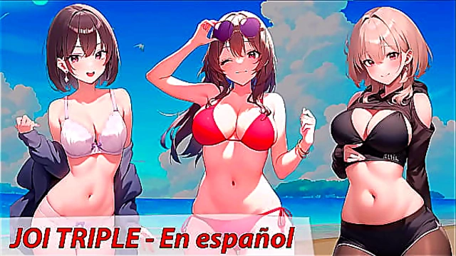 Tres Amigos Te Invitan a Masturbarse en Escena JOI Hentai Caliente